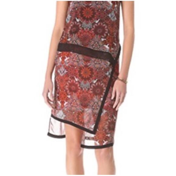 Helmut Lang Red Mandala Print Silk Dress Asymmetrical Wrap Sleeveless size 2 - Picture 11 of 12